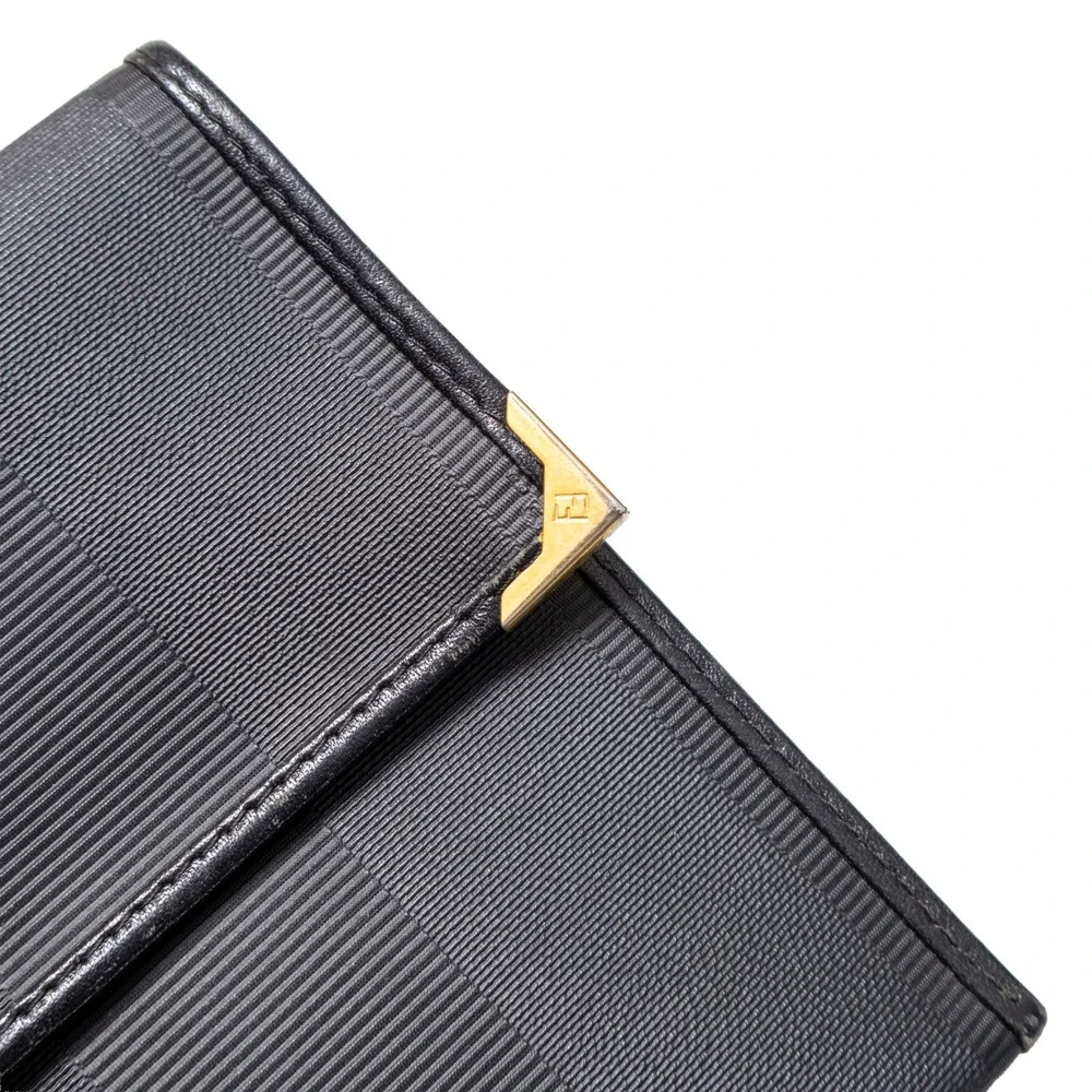 Vintage Fendi SAS Roma Pequin Striped Canvas Clutch Bag Black Leather G-02859
